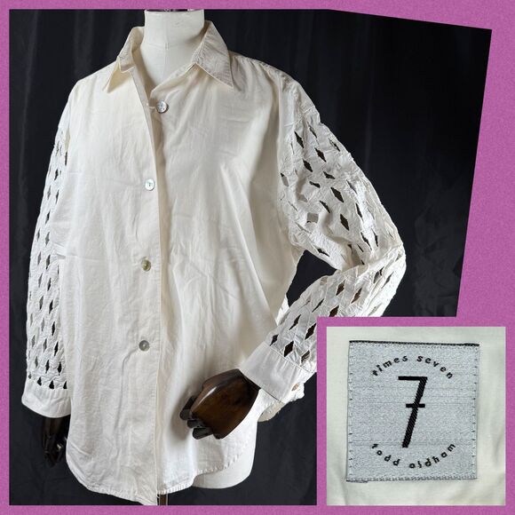 Vtg Times Seven Todd Oldham Women's Small Shirt White Mother Of Pearl Lattice - Picture 1 of 11